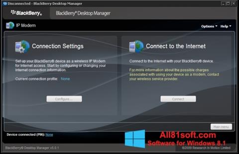 Posnetek zaslona BlackBerry Desktop Manager Windows 8.1