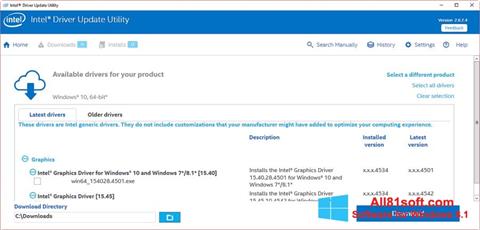 Posnetek zaslona Intel Driver Update Utility Windows 8.1
