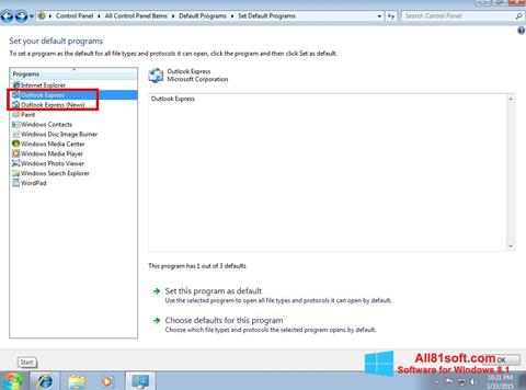 Posnetek zaslona Outlook Express Windows 8.1