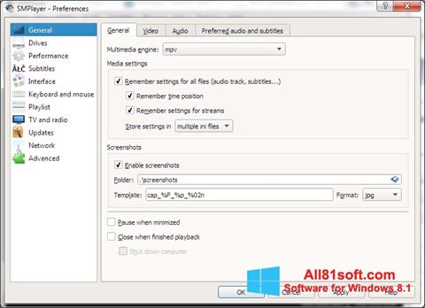 Posnetek zaslona SMPlayer Windows 8.1