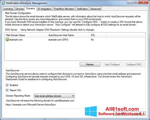 Posnetek zaslona Microsoft ActiveSync Windows 8.1