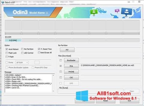 Posnetek zaslona Odin Windows 8.1