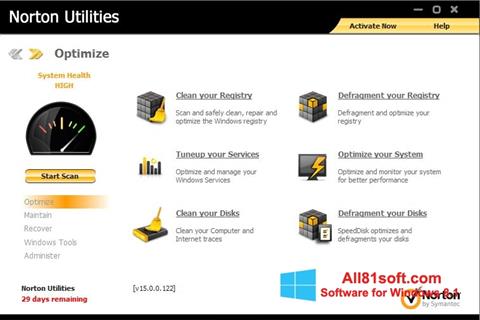 Posnetek zaslona Norton Utilities Windows 8.1