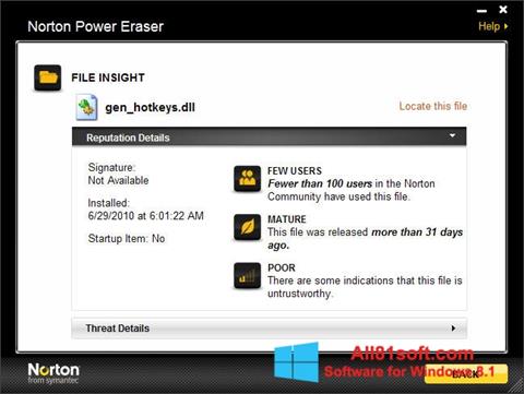 Posnetek zaslona Norton Power Eraser Windows 8.1