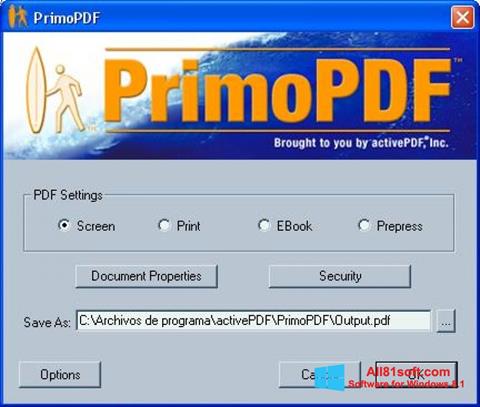 Posnetek zaslona PrimoPDF Windows 8.1