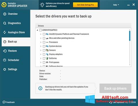 Posnetek zaslona Auslogics Driver Updater Windows 8.1