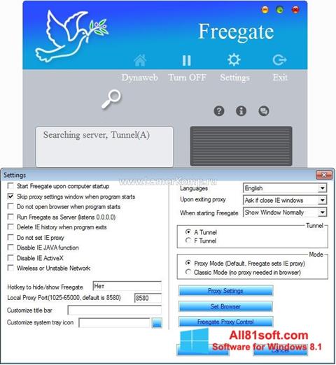 Posnetek zaslona Freegate Windows 8.1