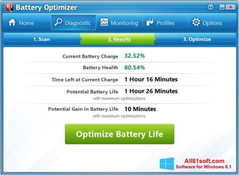 Posnetek zaslona Battery Optimizer Windows 8.1