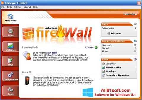 Posnetek zaslona Ashampoo Firewall Windows 8.1