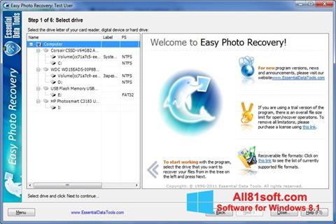 Posnetek zaslona Easy Photo Recovery Windows 8.1