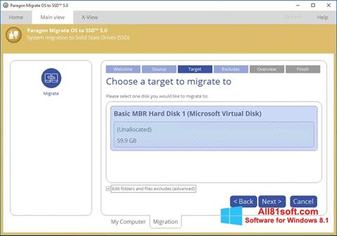 Posnetek zaslona Paragon Migrate OS to SSD Windows 8.1
