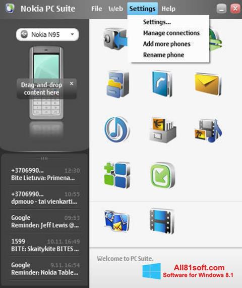 Posnetek zaslona Nokia PC Suite Windows 8.1
