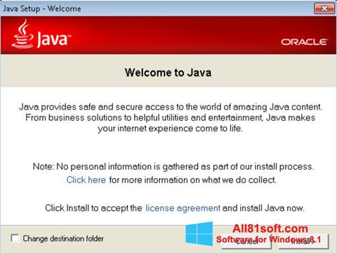 Posnetek zaslona Java Runtime Environment Windows 8.1