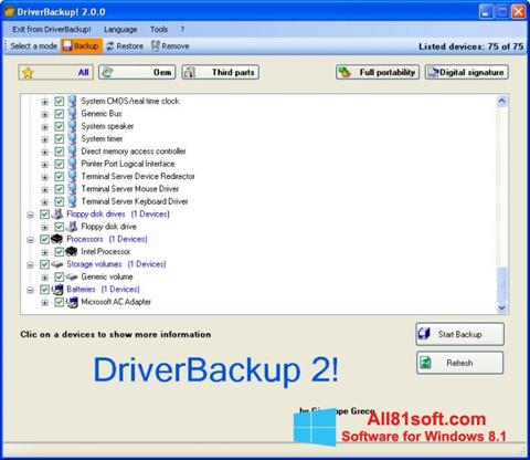 Posnetek zaslona Driver Backup Windows 8.1