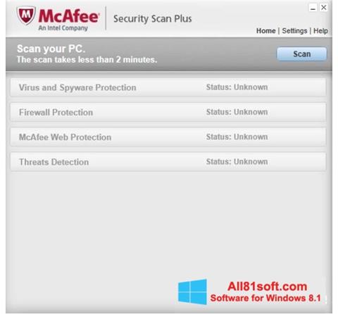 Posnetek zaslona McAfee Security Scan Plus Windows 8.1