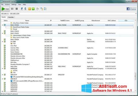 Posnetek zaslona Advanced IP Scanner Windows 8.1