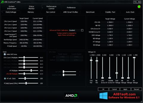 Posnetek zaslona AMD Overdrive Windows 8.1