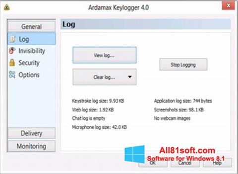 Posnetek zaslona Ardamax Keylogger Windows 8.1